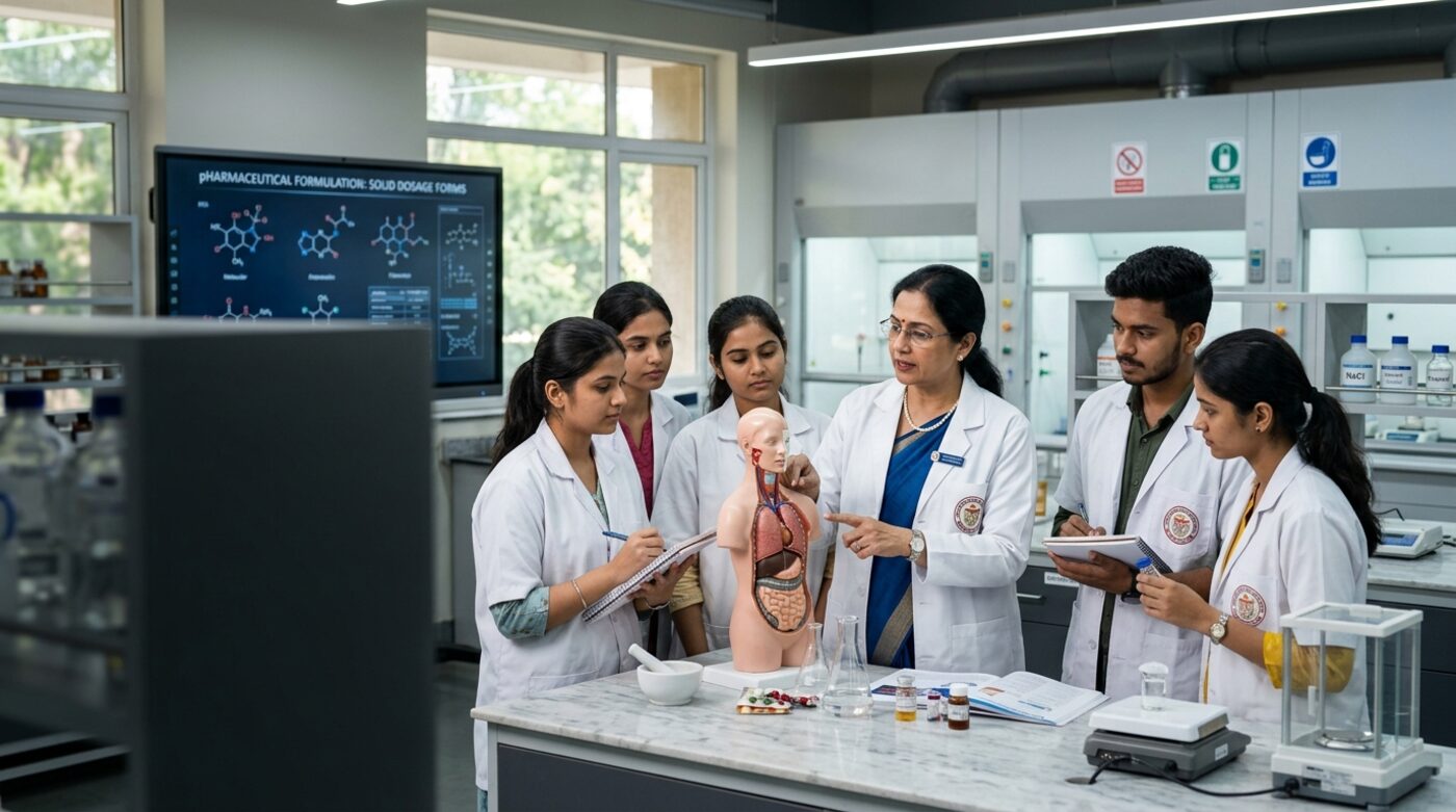 Faculty member guiding students at Vidyapati College of Health